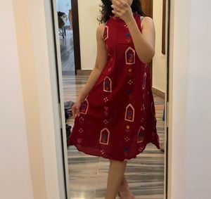 Maroon Ethnic Dress with Floral Print