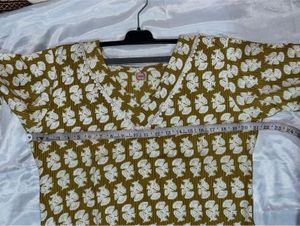 Yellow Printed Cotton Kurti