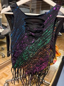 Splatter Fringe Tank Top Concert Outfit