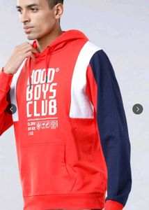 locomotive Men Red&amp; Navy Blue Printed Hooded