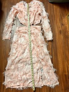 Brand New Peach Feather-Detail Cut-Out Dress