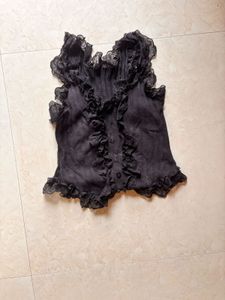 Sheer Ruffle Black Top