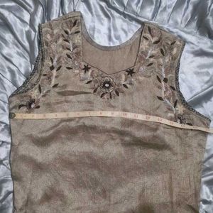 Embroidered Sleeveless Satin  kurta