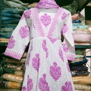 Hand Block Anarkali Set