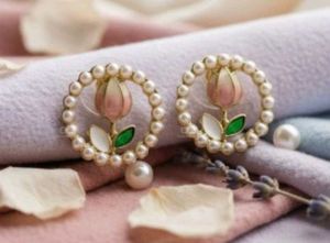 Cute Pink Tulip Flower Earrings