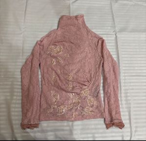 Pink Lace Blouse with Embellishments
