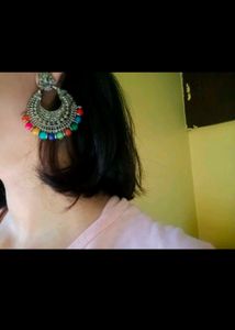 Boho Oxidized Jhumka Earrings with Colorful Beads
