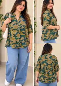 Versatile Camo Print V-Neck Top