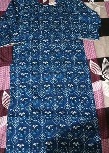 Blue Chevron Print Kurta Set