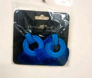 Vibrant Blue Tassel Hoop Earrings