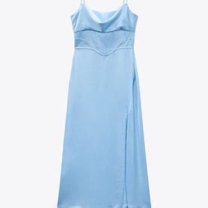ZARA Baby Blue Corset Midi Dress