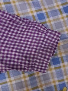 Chic Purple Gingham Button-Up fitted Shirt