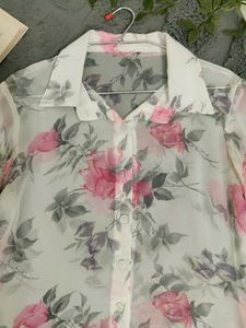 Sheer Floral Button-Up Blouse