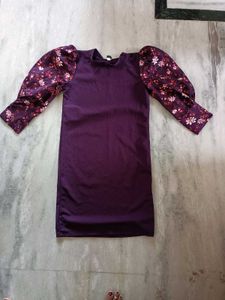 Purple Puff Sleeve Floral Dress