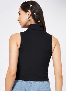 Sleek Black Mock Neck Tank Top