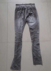 Stylish Distressed Grey Denim Look Leggings