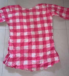 Pink Gingham Button-Up Tunic Top