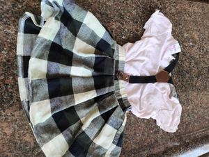 2pcs Toddler baby girl white and green checked