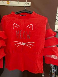 Cute Meow Cat Ruffle Sleeve Top