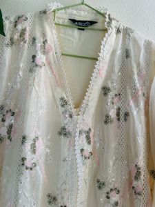 Off white pakistani front openA-line Suit pant set