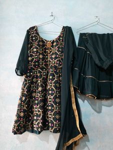 Green colour heavy sharara suit with dupatta