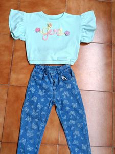 Cute Girls Butterfly Jeans & Top Set