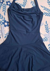 Navy Halter Neck RuchedSkater Dress