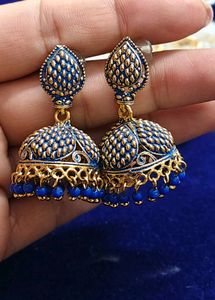 Exquisite Blue & Gold Jhumka Earrings