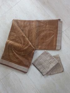 Designer Supernet Brown Saree with Blouse Piece