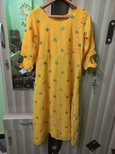 Yellow Mirror Work Kurti