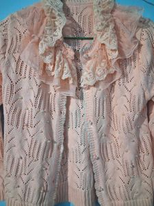 Chic Pink Pearl Embellished Cardigan