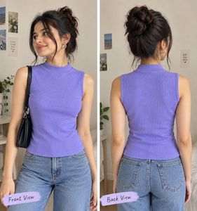 Lavender Ribbed Mock Neck Tank Top