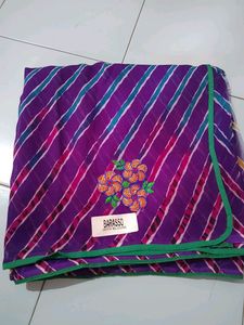 Purple Lehariya Saree With Unstitched Blouse