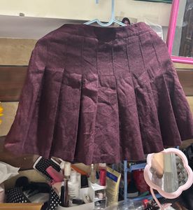 Burgundy Pleated Mini Skirt