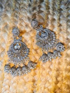 Oxidized Silver Jhumka Earrings
