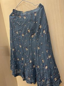 Blue Floral Midi Skirt