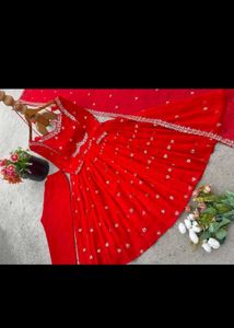 Red Embroidered anarkali set