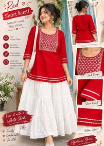 Red Short Kurti with Embroidery