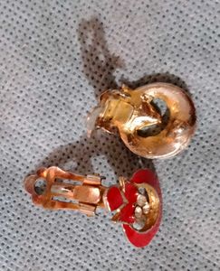 Vintage Red Enamel &amp; Crystal Earrings