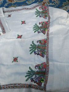 Madhubani Hand-Painted White Dupatta