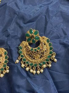 Green  Earrings With Mang Tikka
