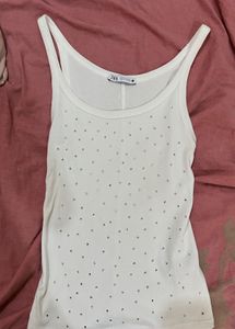Zara Embellished White Tank Top y2k