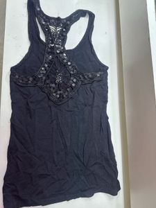 Black Tank Top with Crochet Detail