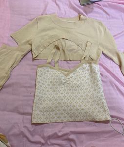 Cute Cream Knit Crop Top Set