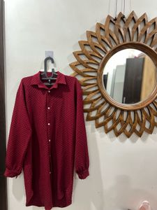 Maroon Textured Shirt Dress