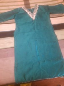 Beautiful Teal Kurta with Embellished Neckline