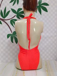 (455)Red Halter One-Piece Swimsuit