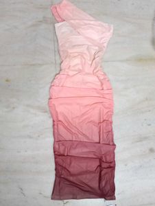 Ombre Ruched One-Shoulder Dress