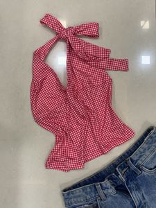 Pink Gingham Halter Top