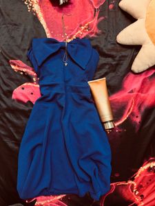 Blue Party Dress with Bow Detail